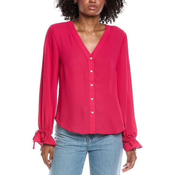 CeCe Tops - Cece Womens  V-Neck Flounce Blouse, Red